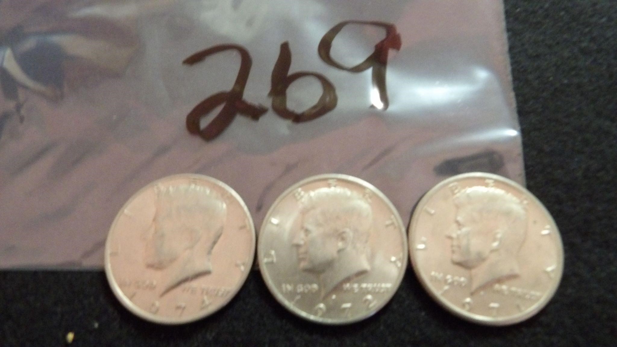 3) Kennedy Half Dollars 1971,72,74
