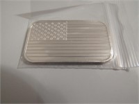 1 once .999 fine silver U.S.A. Flag bar