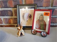 Native American lot, pictures, teepee, buttons