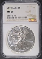 2019 AMERICAN SILVER EAGLE, NGC MS-69