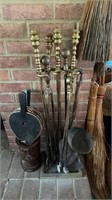 Brass and fireplace tools, includes two pairs of