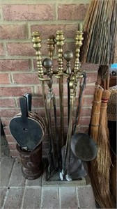 Brass and fireplace tools, includes two pairs of