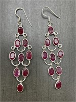 STERLING SILVER DANGLE RUBY EARRINGS - NEW