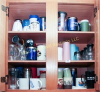 Three shelves: glasses, mugs, cups
