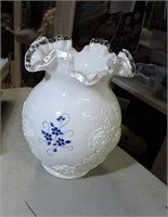 Fenton White Overlay Vase 7"T