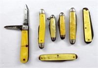 (7) YELLOW HANDLE VINTAGE POCKET KNIVES