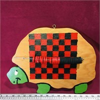 Painted Wooden Checkers Board & Pieces