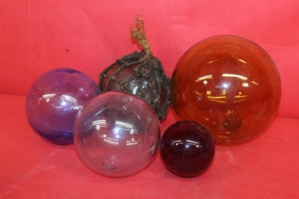 5pc Japanese Handblown Buoys; 3" to 7"