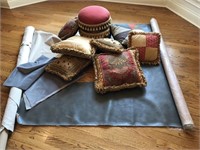 Upholstered Foot Stool, Pillows & Fabric