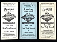 3 Reading Railway Time Tables 1941, 1942 NY Branch
