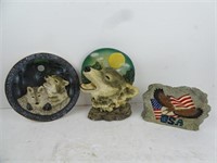 Lot of 3 Nature Home Décor - Wolves and USA Eagle