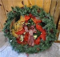 2 CHRISTMAS WREATHS; LARGEST IS LIGHTED