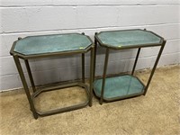 (2) Metal Glass Top End Tables