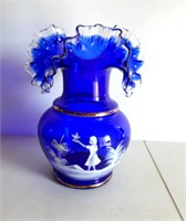Mary Gregory Style Cobalt Bue Vase 10"T