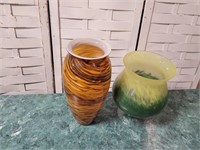 Art glass vase and Compote  10 & 12.5" H