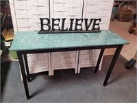 Sofa table with BELIEVE sign 47 x 30" h