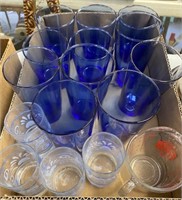 BLUE GLASS & MEASURING CUP LOT