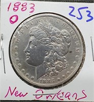 1883 O Morgan US silver dollar New Orleans XF