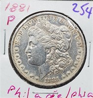 1881 US Morgan silver dollar Philadelphia AU