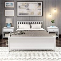 Queen-Size- Solid Wood Bed, White