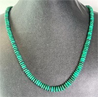 22" Sterling Rondo Malachite Beaded Necklace 54 Gr