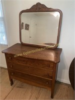 Antique oak dresser and mirror