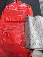 RED LEATHER GARMENT BAG & COLLAPSIBLE LUGGAGE