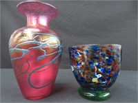 ART GLASS VASE & ART GLASS CANDY DISH