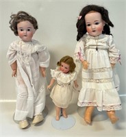 3 GERMAN PORCELAIN FACE DOLLS INCL A. MARSEILLE