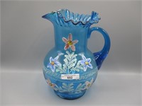 blue Victorian hand painted water pitcher