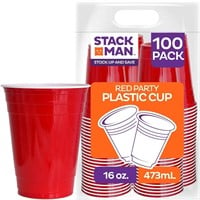 Red Disposable Plastic Cups [16 oz - 100 Pack]