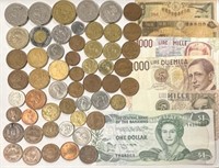 Assorted Foreign Currency Bills and Coins
