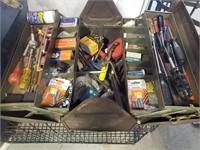 OLD METAL TOOL BOX with Hand Tools Mix Lot