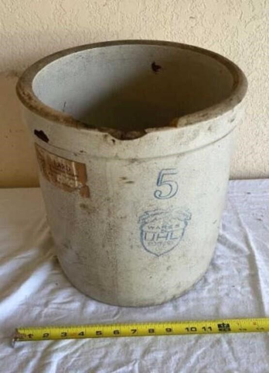 UHL Wares Pottery 5 Gallon Stoneware Crock , chip