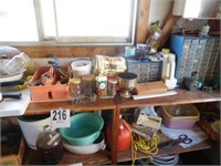 Shelf of tools, screw bins, etc
