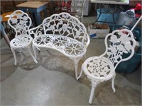 3 PC METAL GARDEN BENCH & CHAIRS