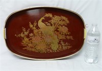 Vintage Lacquer Ware Peacock Handled Tray