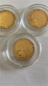 3 - 1929 $5 INDIAN HEAD GOLD COINS IN CLEAR