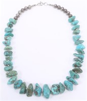 TURQUOISE STERLING SILVER BEADED NECKLACE