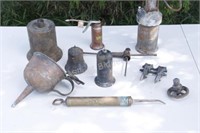 Old Brass & Copper Oil Funnels, Grease Guns