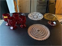 Vintage Ruby Red  Glassware, Serving Trays, Candl