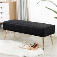 Black Velvet Ottoman Bench  Modern Upholstered