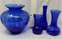 (4) Cobalt Blue Vases
