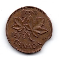 1973 Canada 1 Cent Clipped Planchet Error