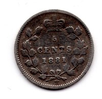 1881 H Canada 5 Cent Silver Coin