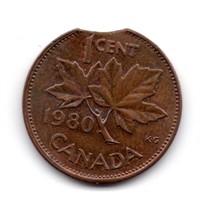 1980 Canada 1 Cent Clipped Planchet Error