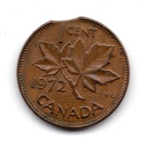 1972 Canada 1 Cent Clipped Planchet Error