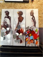 3 piece canvas painting, 3 women with pallet