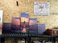 5 piece canvas photo, plane flying into sunset