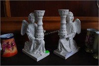 Pr Of Repaired Porc. Angel Candlesticks